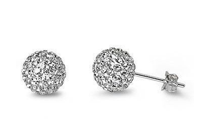 Crystal Ball Stud Earrings 925 Sterling Silver Clear