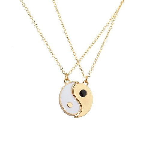 Lux Accessories Ying Yang Twins Emoji symbol BFF Pendent Friendship Necklaces Gift for Friends