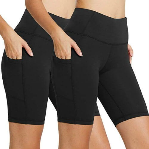 High Waist Workout Yoga Running Compression Shorts Tummy Control Side Pockets