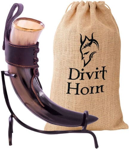 Divit Genuine Viking Drinking Horn with Iron stand