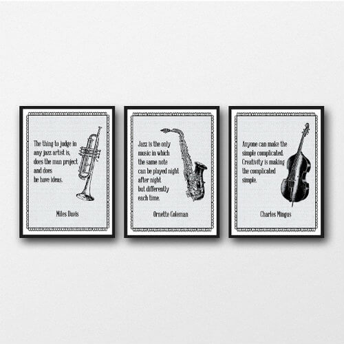 Set of 3 Unframed Jazz Musician Quote Prints gift ideas for jazz lovers