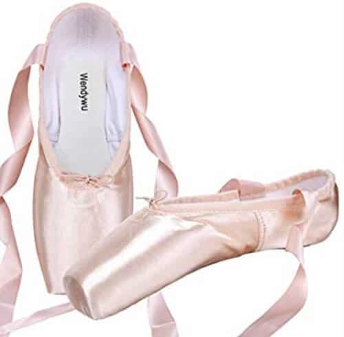 Professional Ballet Slipper Dance Shoe Pink Ballet Pointe Shoes with Toe Pad Protector for Girls Women