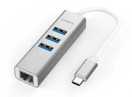 Omars USB C to 3 Port USB 3 0 Hub with Ethernet Adapter for USB Type C Devices